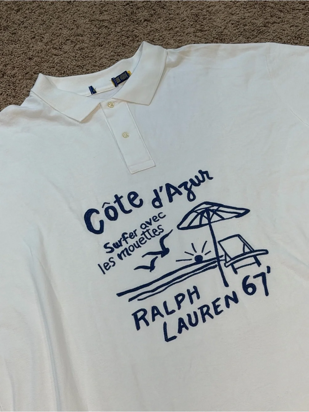 POLO RALPH LAUREN Men’s White  Embroidered “Côte d’Azur” Mesh Shirt Sz 4XLT NWOT